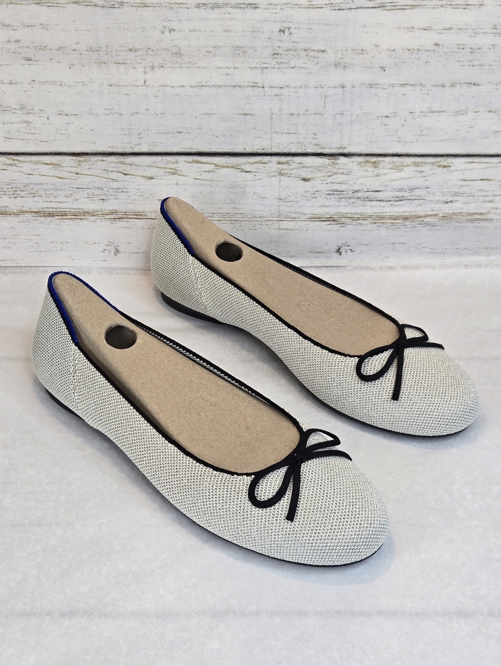 Rothy's The Ballet Flat Bow Accent Round Toe Diamond Metallic Women's Size 8.5